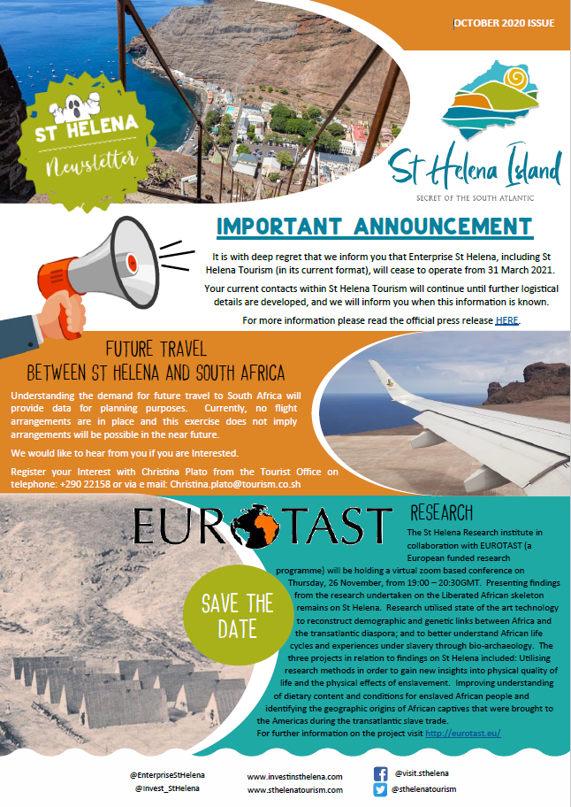 St Helena Tourism October 2020 Newsletter